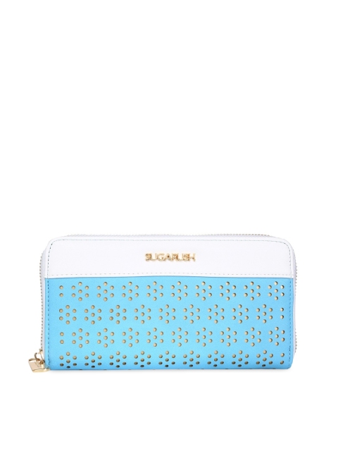 Sugarush Women Blue & White Colourblocked Zip Around Wallet