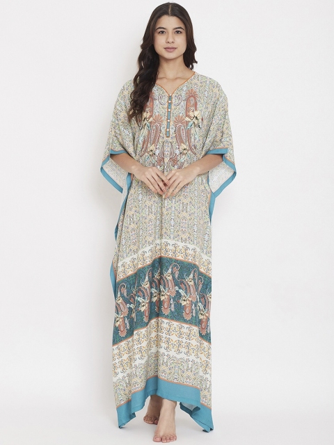 The Kaftan Company Beige Printed Kaftan Nightdress