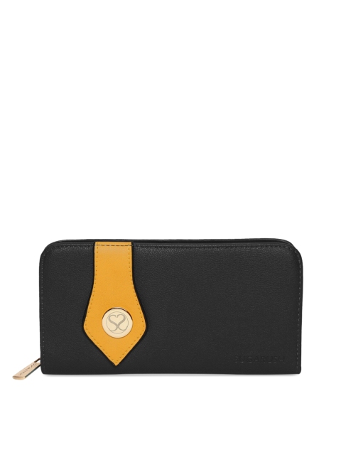 Sugarush Women Black & Mustard Yellow Colourblocked Zip Around Wallet