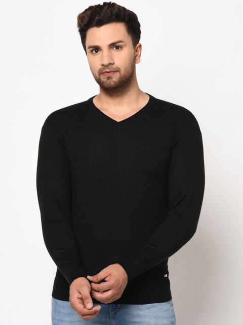 98 Degree North Men Black Self Design Pullover Sweater