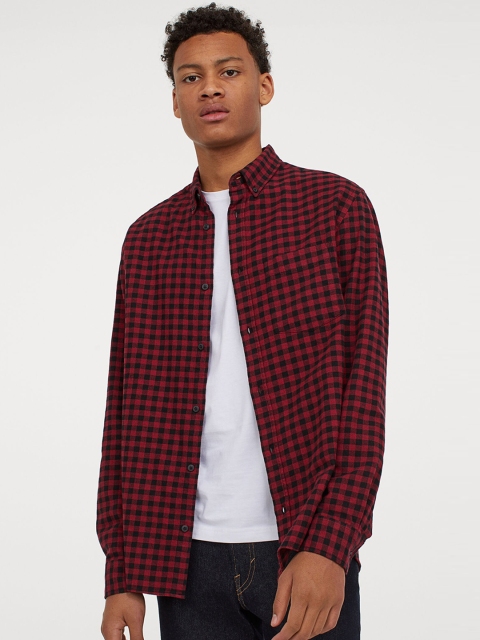 H&M Men Red Gingham Checked Flannel Shirt