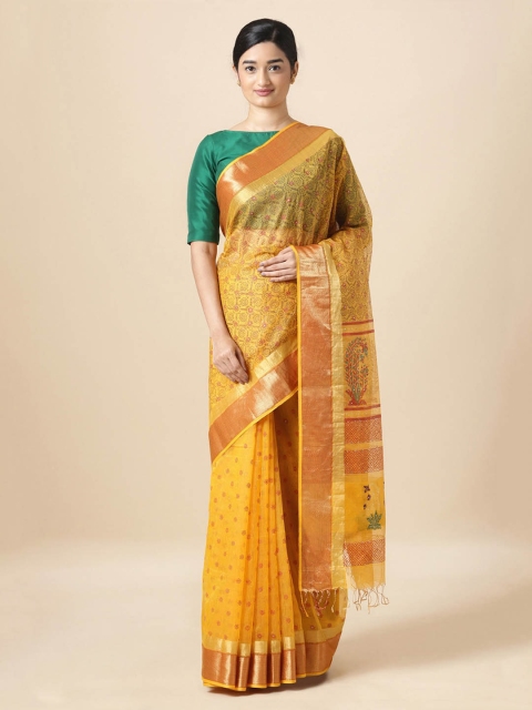 Taneira Yellow & Red Silk Cotton Woven Design Handloom Block Print Sustainable Saree
Taneira Yellow & Red Silk Cotton Woven Design Handloom Block Print Sustainable Saree