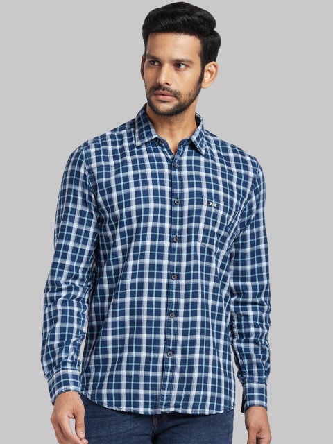 Parx Men Blue Regular Fit Checked Casual Shirt