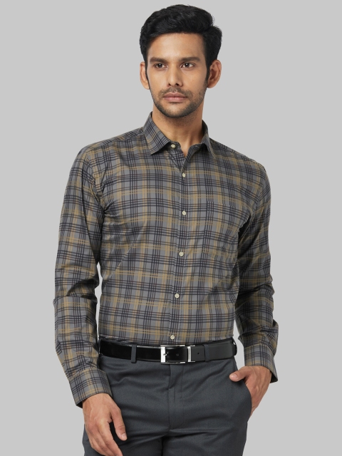 Park Avenue Men Grey Regular Fit Checked Casual Shirt
