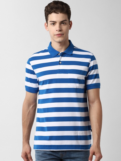 Peter England Casuals Men Blue & White Striped Polo Collar T-shirt