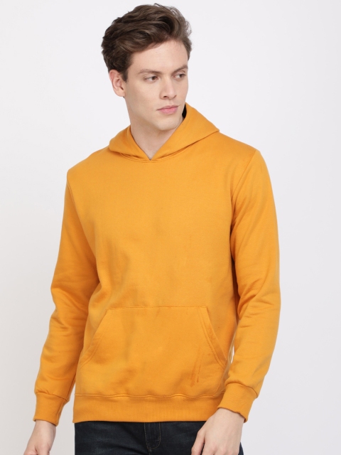 IVOC Men Mustard Solid Hooded Sweatshirt