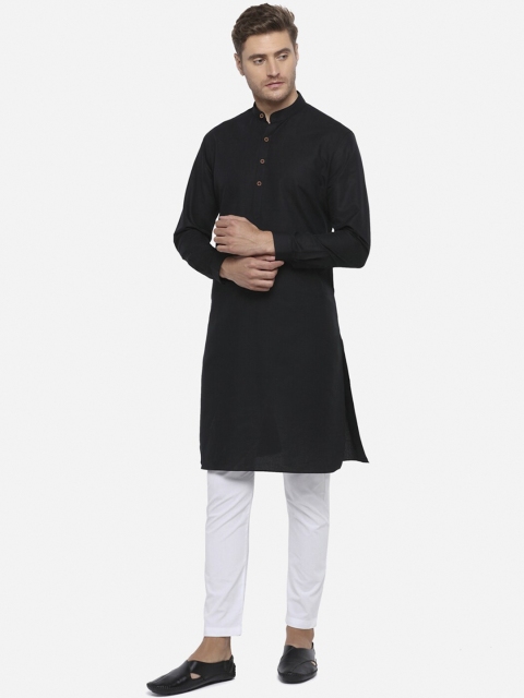 JADE BLUE Men Black Solid Straight Modi Kurta
