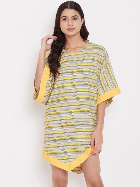 The Kaftan Company Yellow & Beige Printed Sleepshirt