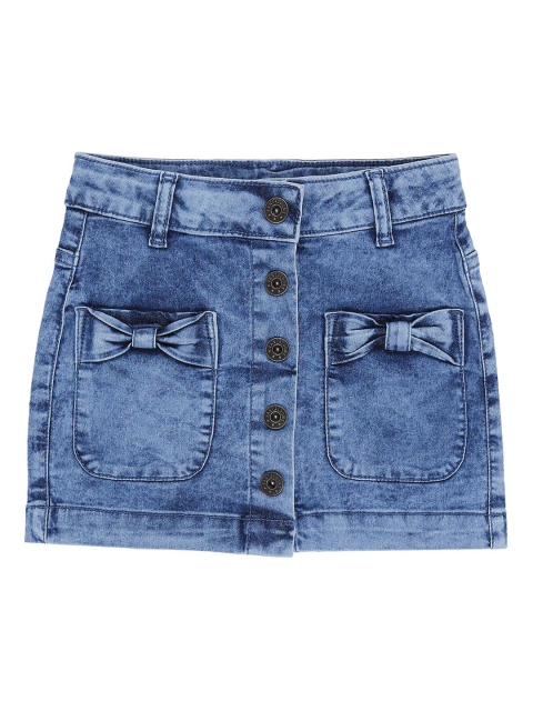 Pantaloons Junior Girls Blue Solid Pencil Pure Cotton Skirt