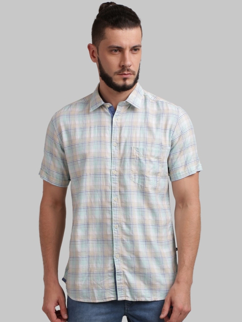 Parx Men Blue Regular Fit Checked Casual Shirt