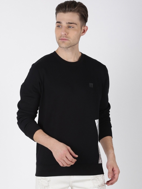BLACK BUCK Men Black & Silver Colourblocked Sweatshirt