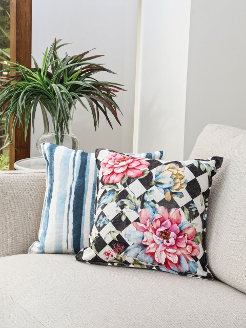 BLUE BOAT Blue & Pink Set of 2 Floral Square Cushion Covers
