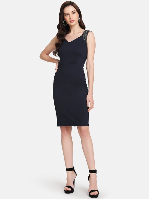Kazo Women Navy Blue Embellished Bodycon Dress