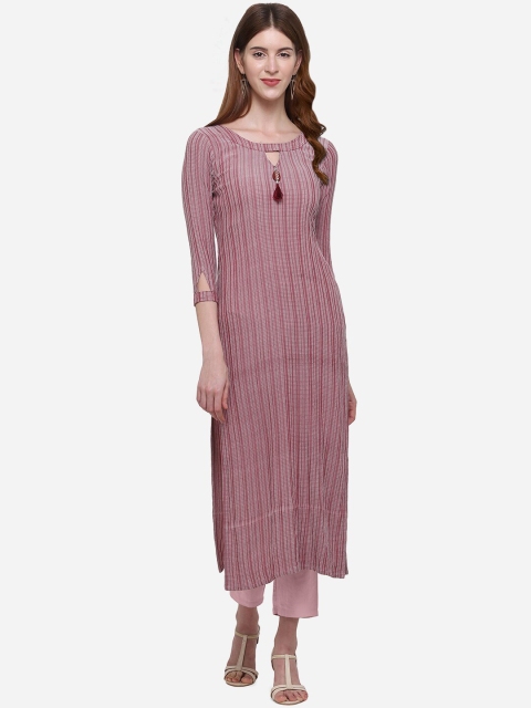 Kvsfab Women Mauve Striped Straight Kurta