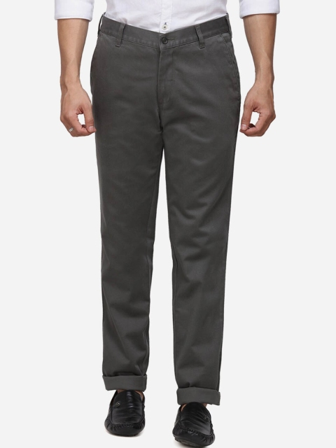 Greenfibre Men Grey Slim Fit Solid Regular Trousers
