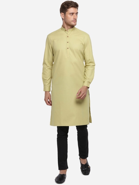 JADE BLUE Men Green Solid Straight Modi Kurta