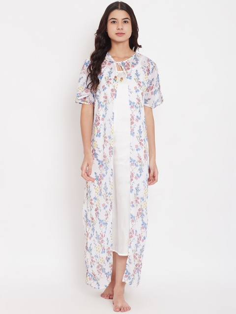 The Kaftan Company White Printed Nightdress