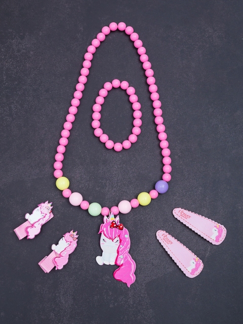 Golden Peacock Pink Beaded Jewellery Set