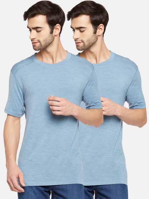 Kosha Men Plus Size Sky Blue Merino Wool & Bamboo Half Sleeves Thermal Top Pack of 2