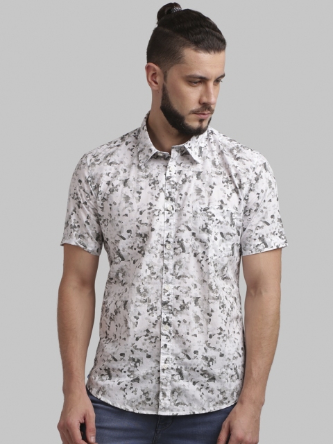 Parx Men Off-White & Grey Regular Fit Printed Casual Shirt