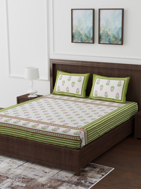 Gulaab Jaipur White & Green Floral 330 TC Cotton 1 King Bedsheet with 2 Pillow Covers
Gulaab Jaipur White & Green Floral 330 TC Cotton 1 King Bedsheet with 2 Pillow Covers