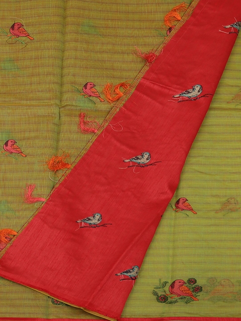 Pothys Olive Green Woven Design Supernet Saree