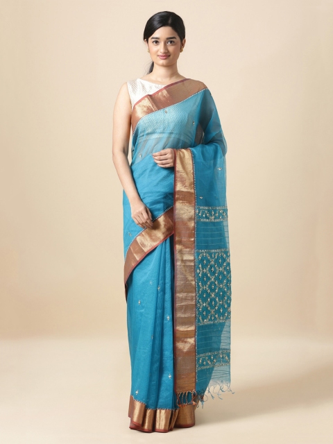 Taneira Blue Embellished Silk Cotton Sustainable Saree