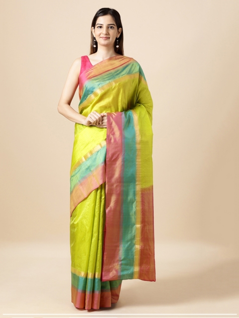 Taneira Lime Green Woven Design Pure Silk Saree