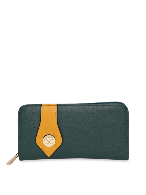 Sugarush Women Green & Mustard Yellow Colourblocked Zip Around Wallet