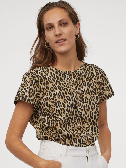H&M Women Beige Printed Jersey Top