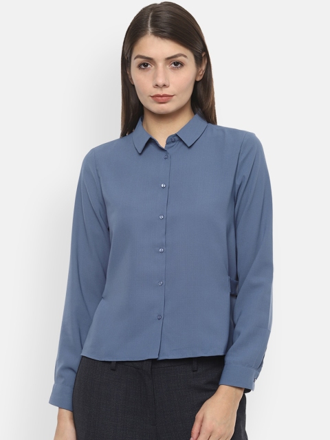 Van Heusen Women Blue Regular Fit Solid Formal Shirt
