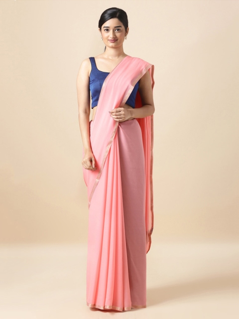Taneira Pink Solid Pure Georgette Saree