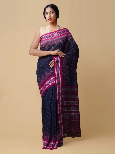 Unnati Silks Blue & Magenta Pure Cotton Woven Design Sambalpuri Saree