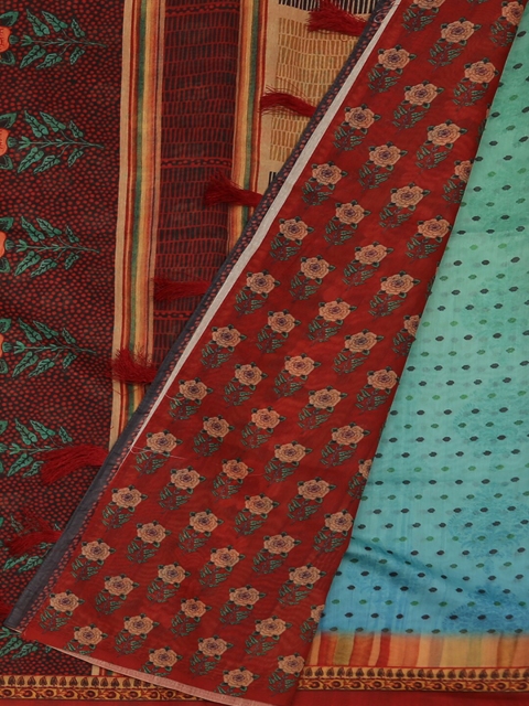 Pothys Red & Blue Pure Cotton Printed Saree