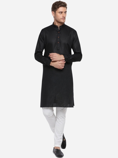 JADE BLUE Men Black Solid Straight Modi Kurta
