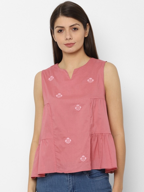 Allen Solly Woman Women Pink Printed A-Line Pure Cotton Top