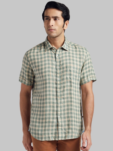 Parx Men Green & Yellow Regular Fit Checked Casual Shirt
