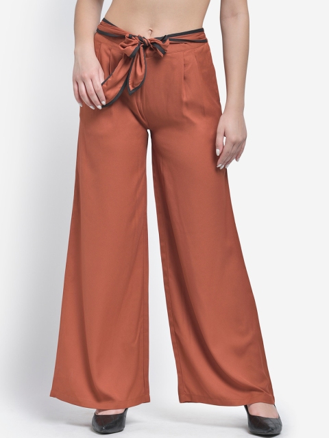 Texco Women Rust Brown Solid Wide Leg Palazzos