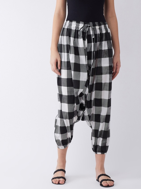 InWeave Women Black & White Checked Harem Pants