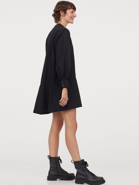 H&M Women Black Solid Cotton Dress