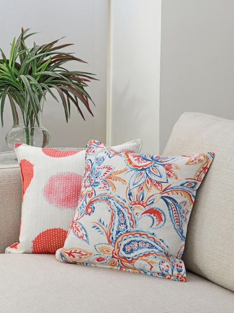 BLUE BOAT White & Pink Set of 2 Abstract Square Cushion Covers