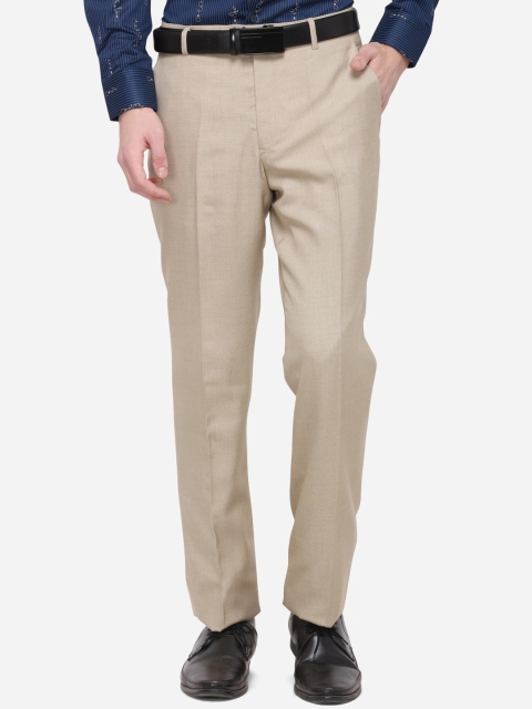 Greenfibre Men Beige Regular Fit Solid Formal Trousers