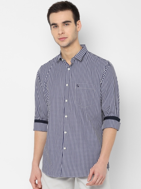 Allen Solly Men Navy Blue & White Slim Fit Checked Casual Shirt