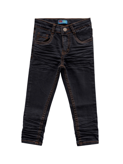 Kid Studio Boys Black Tapered Fit Mid-Rise Clean Look Stretchable Jeans