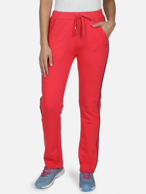 Monte Carlo Women Coral-Coloured Solid Straight-Fit Track Pants