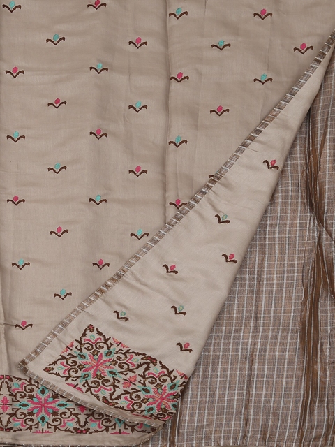 Pothys Taupe Embroidered Art Silk Saree