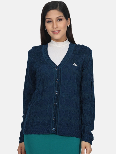 Monte Carlo Women Navy Blue Self Design Cardigan Sweater