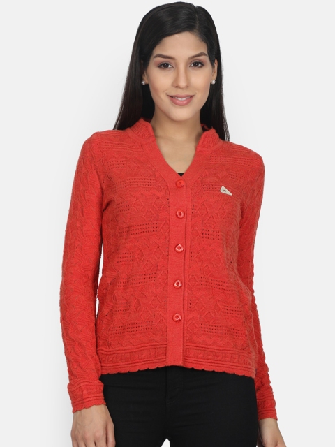 Monte Carlo Women Red Solid Cardigan Sweater