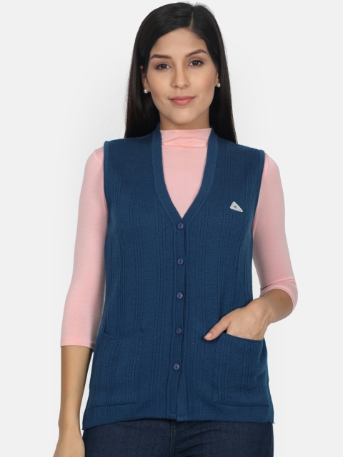 Monte Carlo Women Blue Solid Cardigan Sweater