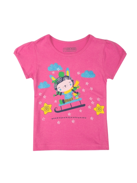 Cherokee Girls Pink Printed Round Neck T-shirt